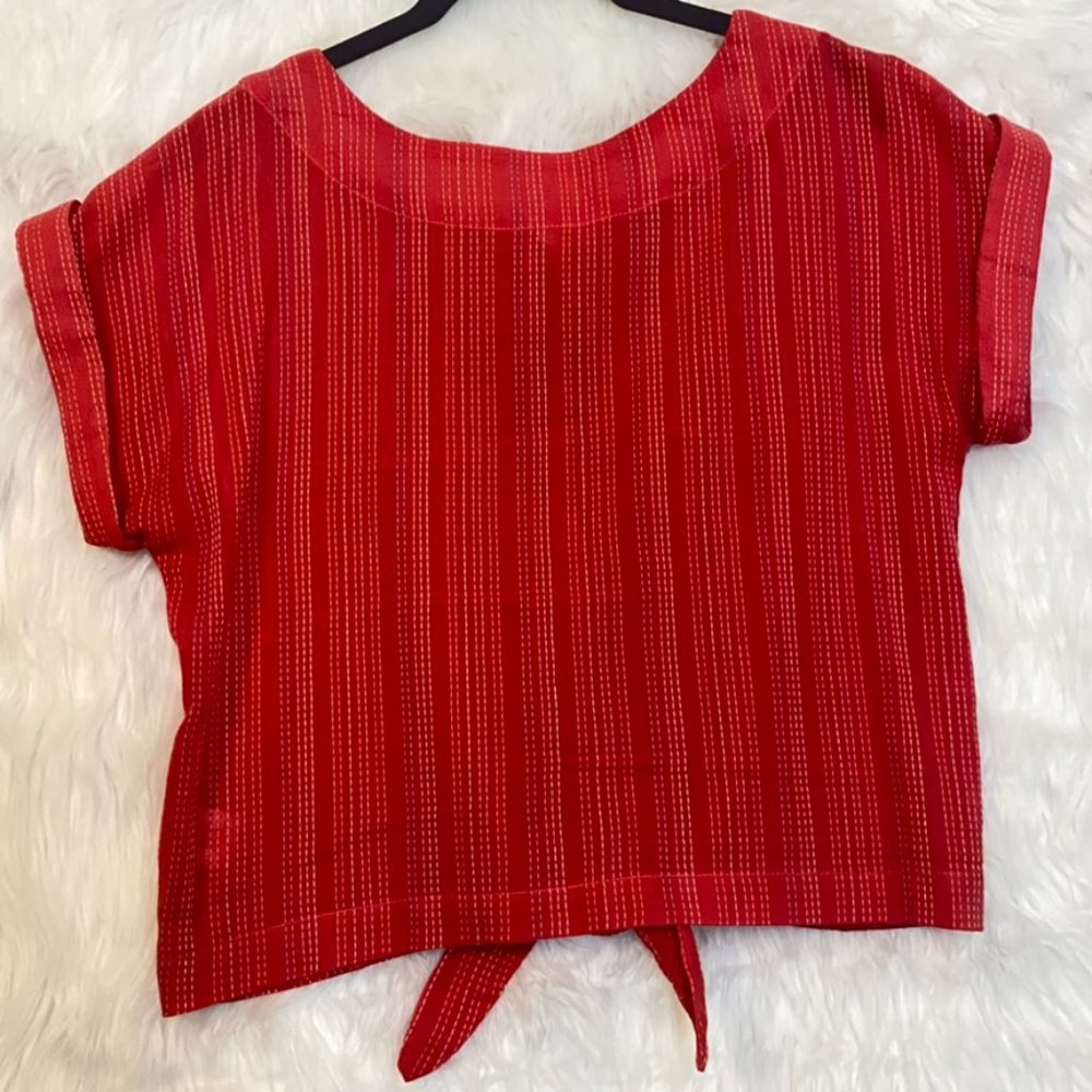 Anthropologie Mo:Vint Dani Shirt Front-Tie Button Up Blouse Small - Picture 11 of 12